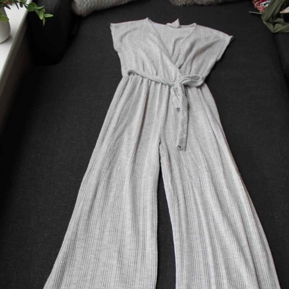 Grey Stripped Jump Suit